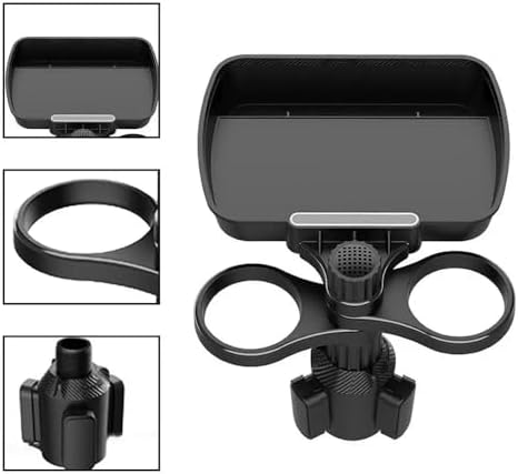 3 in 1 Multifunctional Car Cup Holder Expander with Detachable Tray, Car Cup Holder Tray & Car Food Tray Table for Eating & Car Cup Holder Swivel Tray with Dual Cup Holder Adjustable Base (Col