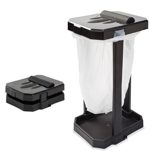 Collapsible Trash Can & Portable Garbage Bin with Reinforced Frame, 2 Ground Stakes, Trash Bag Holder - Includes Built-in Bag Dispenser & 20 Bags for Camping, RV, Outdoor & Home Use