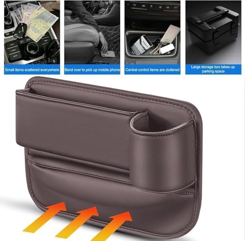 2-Pack Car Seat Gap Filler &amp; Organizer - Leather Car Storage Box with Cup Holder, Seat Gap Storage Box for Driver &amp; Passenger, Car Accessories for Women and Men (Brown)