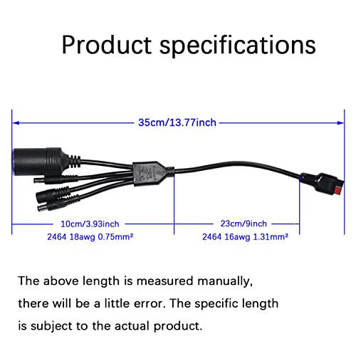 4-in-1 Multi-Function Adapter Cable 5.5mm x 2.1mm / 5.5mm x 2.5mmDC Male Power Plug Cable and 5.5mm x 2.1mm Female Power Plug Cable with Car Cigarette Lighter Cable -1ft