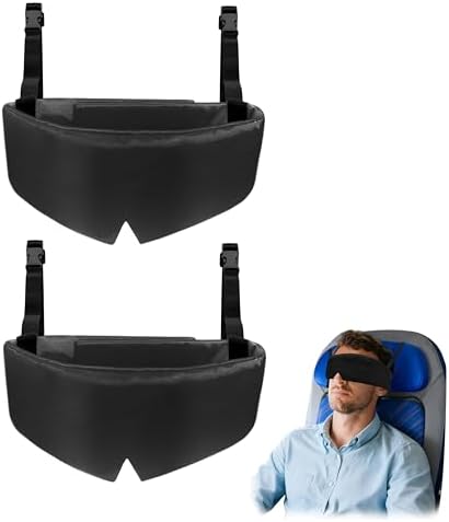 Travel Pillows for Airplanes, 2 Pack Airplane Head Strap with Silk Eye Mask for Sleeping, Long Flights & Car Road Trips 360°Headrest Neck Support, Stops Bobbing, Small & Compact (Black)