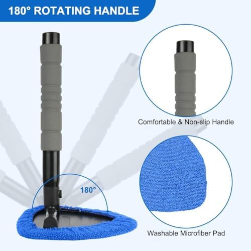 Car Windshield Cleaning Brush for 2025 2026 Tesla Model Y Juniper 5-Seats, Telescopic Window Cleaner Tool Auto Interior Glass Wiper Wand Fog Mist Remover Kit