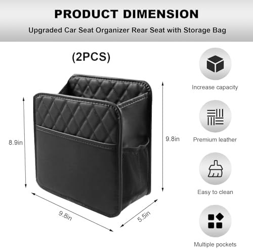 2 PCS Car Back Seat Organizer, Foldable Leather Backseat Hanging Storage Bag with Adjustable Strap, Multifunction Seat Back Organizer Large Capacity Storage Bag with Mesh Pocket