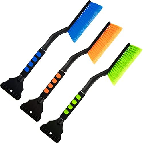 Nuenen 3 Pcs Snow Brush and Ice Scrapers for Car Detachable with Foam Grip Detachable Bristle Snow Mover Ice Scraper No Scratch for Winter Cars Windshield Trucks SUV, Green Orange Blue