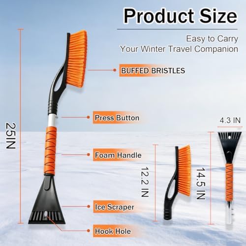 2 Pack Snow Brush, Portable Ice Scrapers for Car Windshield 25"