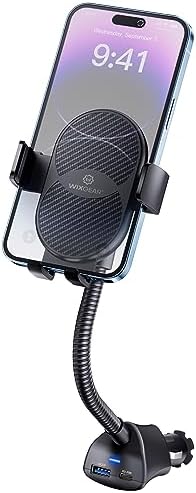 Cigarette Lighter Phone Holder, 360° Rotating Car Mount Cradle with Dual USB Charging Port, Adjustable Gooseneck, Car Phone Holder Cigarette Lighter Mount, Fits Most Cellphones