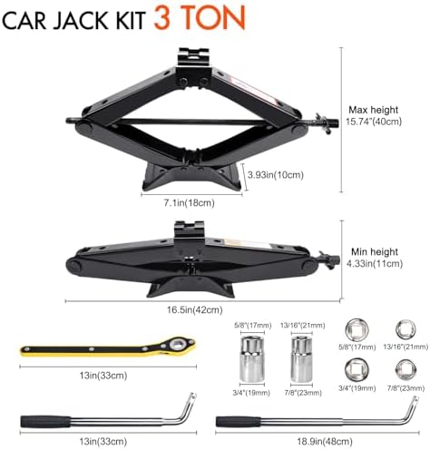 Scissor Car Jack 3 Ton (6610 lbs) Tire Changing Kit with Lug Wrench - Emergency Kit for Car, SUV, MPV