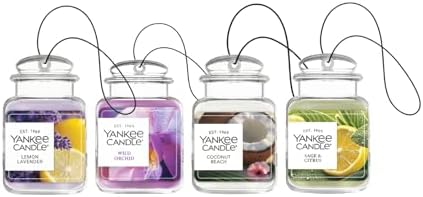 Yankee Candle Car Jar Ultimate Air Freshener, Long Lasting Car Fragrance, Coconut Beach, Lemon Lavender, Sage & Citrus, Wild Orchid (Variety Pack of 4)