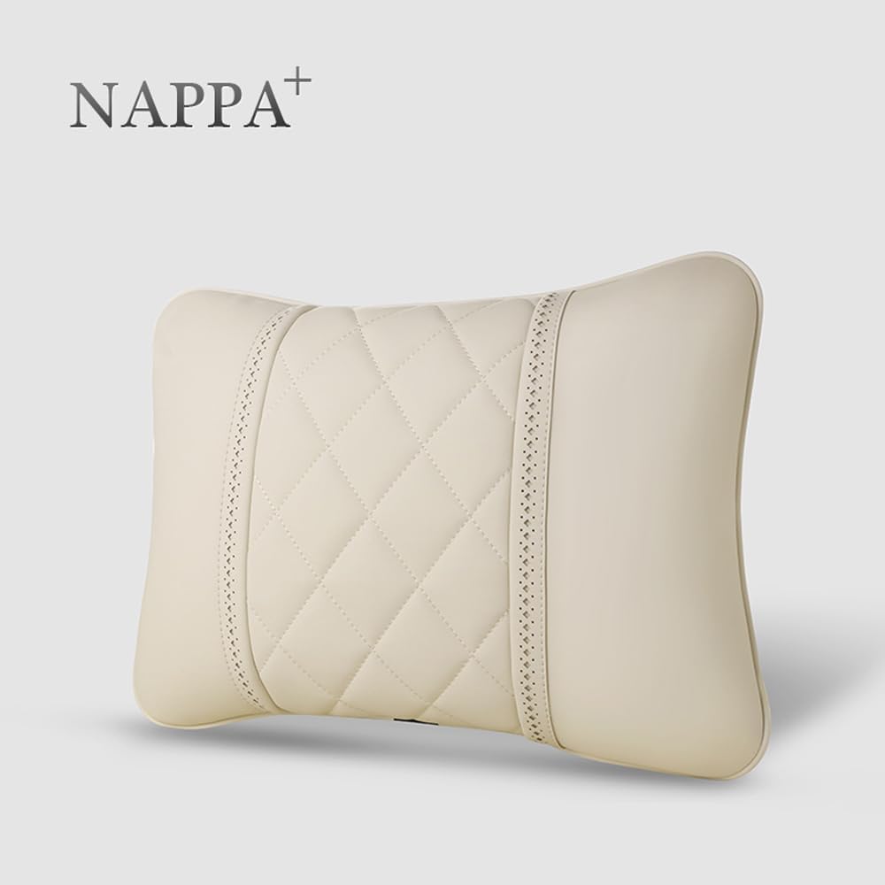 Car Pillows Napa Leather Car Seat Rest Cushion Car Lumbar Pillow for Mercedes Benz Maybach S-Class Lumbar Support Pillow car Accessories（Beige）