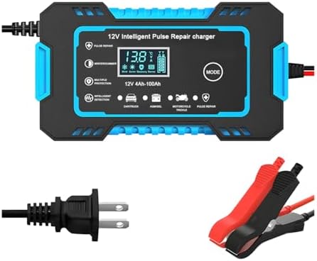 Mandark Car Battery Charger, 12V 6A Smart Fully Automotive Battery Trickle Charger, Portable Vehicle Battery Maintainer Desulfator with Temperature Compensation, Universal for SUV RV Truck (Blue)