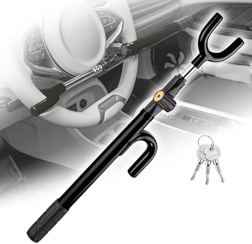 CARTMAN Vehicle Steering Wheel Lock Car Anti Theft Security Lock with Adjustable Length Fit for Cars Trucks Vans and SUVs, Black