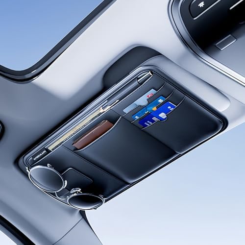 Tumecos Car Sun Visor Organizer, Auto Consoles Organizer with Sunglass Holder,Multi-Pocket Visor Accessories for Truck, SUV，Card/Pen/Driver's License Holder