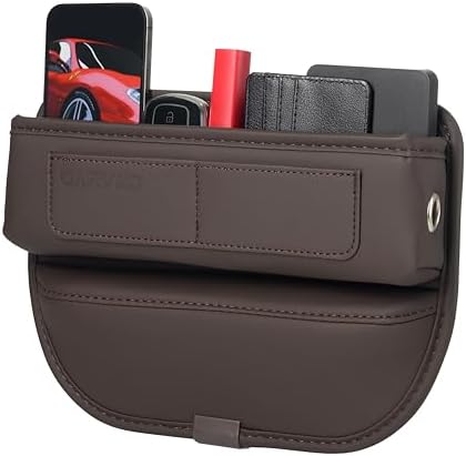 Car Seat Gap Filler Organizer with Charging Hole, In Between Car Seat Catcher for Car, Truck, SUV, Premium PU Leather Interior Accessories, Console Organizer for Phone, Keys and Small Items – Brown