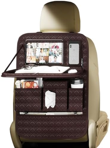 GMQ Backseat Car Organizer 1 Pack, Car Back Seat Organizers with Tray,Multifunctional Car Seat Back Organizer with Foldable Tablet Holder (Coffee Brown, 1 PC)