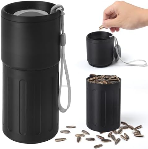 Portable Sunflower Seed Cup with Shell Storage, 3D Printed Pistachios Nut Snack Bowl Containers for Outdoor/in Car/Travel/Sports Games, Seed Lovers Gift - Black