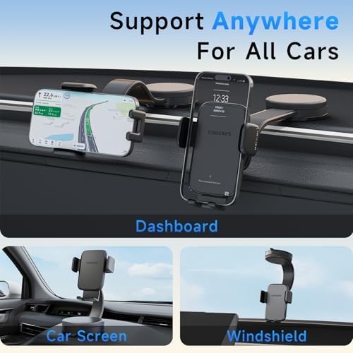 Car Phone Holder, 360°Rotation Vacuum Suction Cup Phone Mount - 108LBS Nano Gel for Car, Bendable Arm & One-Hand Release, Truck Phone Holder for iPhone 17 Pro Max Samsung Android