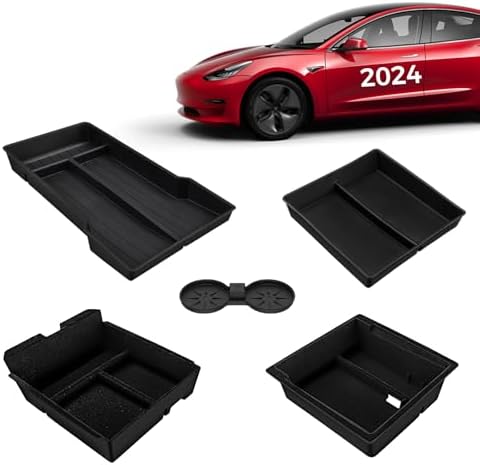 KYX Center Console Organizer Tray for Tesla Model 3 Highland Accessories 2024 Armrest Hidden Drawer Storage Box Cup Holder for Tesla Model 3 Accessories 2024