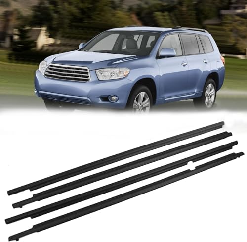 Weatherstrip Window Trim Compatible with Toyota Highlander 2008 2009 2010 Black Door Weather Stripps Molding Seal Belt Outside 4pcs