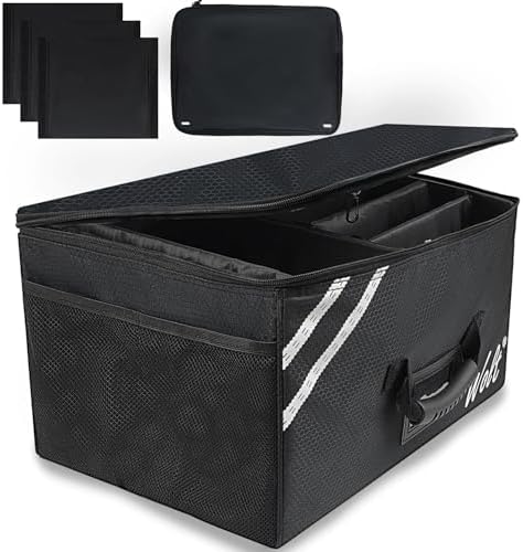WOLT Car Trunk Organizer with Lid, Collapsible Multi Compartment SUV Organizer with Non-Slip Base Adjustable Straps
