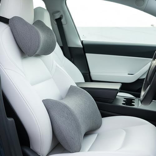 Lumbar Support Pillow for Car, Car Neck Pillow Kit for Pain Relief with Adjustable Strap, Car Headrest Pillow Ergonomic Design for Comfort