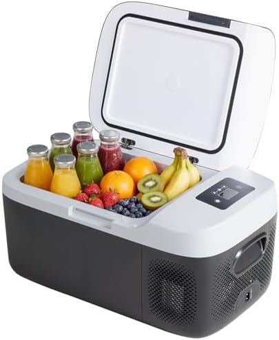 NEWBULIG 12 Volt Car Refrigerator, 17QT Single-Zone Electric Cooler for Vehicles, 12/24V DC &amp; 100-240V AC, -4℉-68℉ Freezer, Bluetooth Control, Battery Protection &amp; Child Lock for Travel, Camping