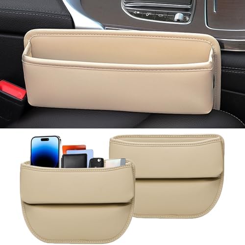 2-Pack Car Seat Gap Filler, Premium Leather Console Organizer Universal Fit for Car SUV Truck Multi-Purpose Essentials Organizer - Anti-Drop Auto Interior Accessories (Beige 2 pack)