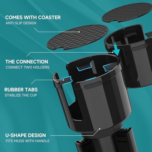 TYKOR Car Cup Holder Expander, 2 in 1 Adapter with Expandable Base