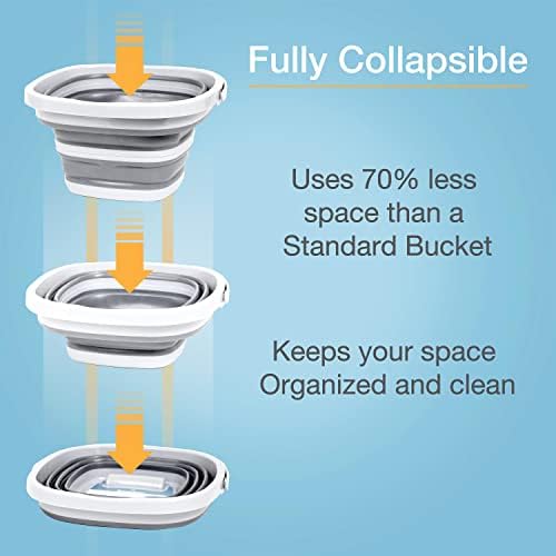Brookstone Collapsible Bucket, Foldable Cleaning Bucket with Handle, Household Essentials Cleaning Basin and Dust Mop Bucket, Collapsible Wash Basin for Car Cleaning, [2.6 Gal. 10L] Square, White