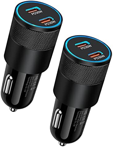 60W USB C Car Charger, 2Pack USB C Cigarette Lighter Adapter Fast Charging