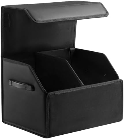 Fyzeoty Car Trunk Organizer for SUV and Sedan, Black, 16.5 inches | Leather Storage Box, Magnetic Lid, Collapsible and Adjustable, Water‑Resistant & Dust‑Proof