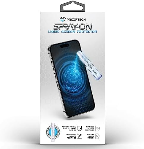 ProofTech SPRAY ON Liquid Glass Screen Protector for up to 10 Devices - Wipe On Scratch and Crack Resistant Nano Protection for All Phones Tablets Smart Watches Universal