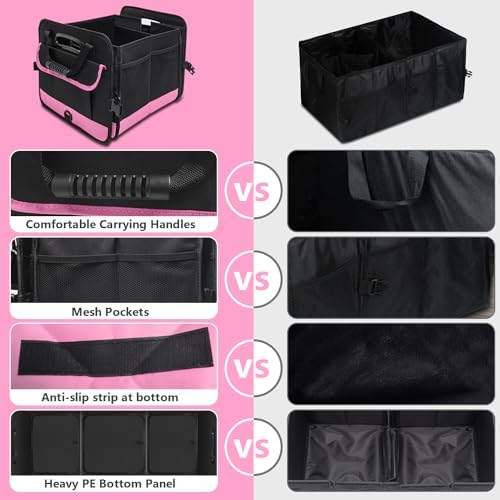 AOPHY Trunk Organizer for Car, 95L Large Capacity Trunk Storage with Non-Slip Bottom Strips, Cargo Organizer for Suv, Truck, Sedan, Waterproof Portable Car Organizers for Women Men(Pink)
