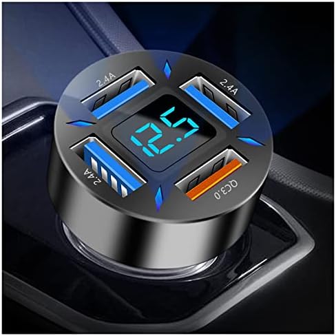 Car Charger 66W Super Fast Charging with USB C&QC 3.0(Voltmeter&LED Lights) Universal Quick Charge for 12-24V Car Cigarette Lighter Plug,Compatible with iPhone 14 13,S22,iPad(2Pcs-Black-QC/PD/2.4A)