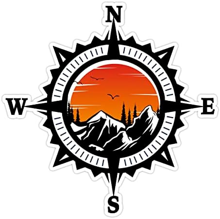 Compass Trees Mountain Sunset Sticker for Car Vinyl Decal Truck Window Bumper Motorcycle Stickers (12" x 12")