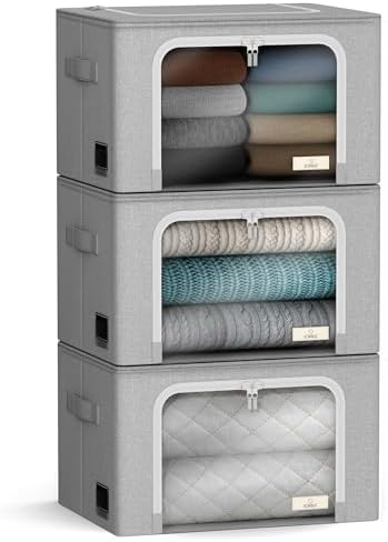 Sorbus Storage Bins with Metal Frame - Stackable &amp; Foldable Clothes Organizer Bags - Oxford Fabric Storage Containers with Large Clear Window &amp; Carry Handles Organization for Bedding Linen &amp; Clothing