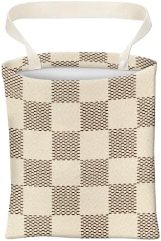 Car Trash Can, Cute Car Trash Bag, Hanging Car Organizer and Storage Bag, Trash Bin for Car Accessories, Vehicle, Travelling, Camping Luxury Beige Checkered