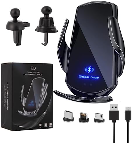 Wireless Car Charger Car Phone Holder Mount Wireless Charging 15W Fast Charging Auto Clamping Car Charger Phone Mount Holder fit for All Android Smartphone(Black)