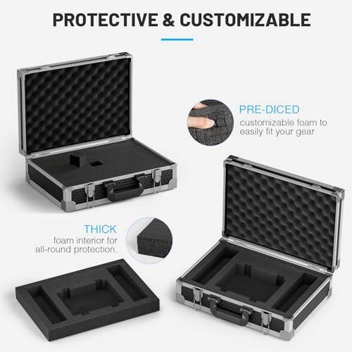 Phenyx Pro Medium Size Carrying Case, Customizable Pre-Diced Foam, Aluminum Alloy Sturdy Build, Suitable for Wireless Mic System Storage & Camera Gear Transportation