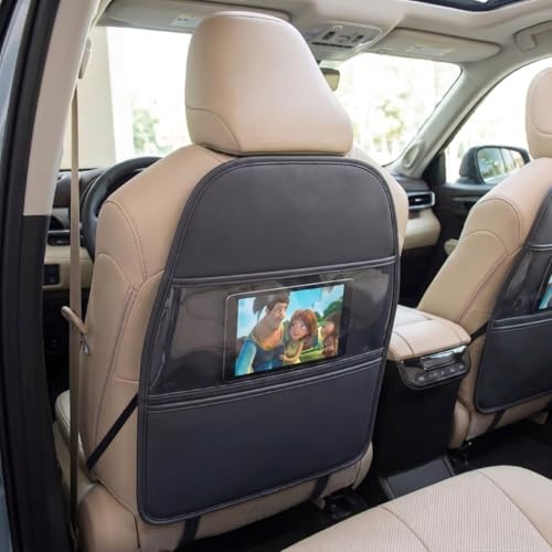 Universal Car Back Seat Protector Kick Mats Fit for Tesla Model 3/Y, Toyota RAV4, Honda CRV, Ford F150, Chevy, SUV & Trucks, Eco-Leather Seat Back Organizer, Waterproof, Black (2 Pack)