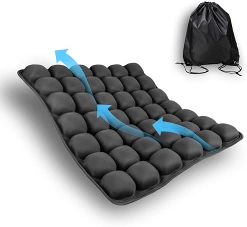 Inflatable Travel Seat Cushion with Built-in Pump - Compact Airplane Seat Cushion for Long Flights - Ergonomic Air Pad for Car, Stadium Bleachers & Desk Chair Comfort (Dark)