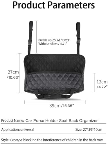 Car Purse Holder - Durable Leather Seat Back Organizer, Front Seat Storage Barrier, Pet & Kids Driver Storage Netting Pouch
