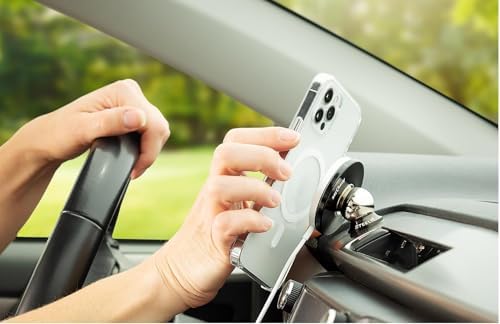 Universal Car Phone Mount Magnetic/Orbiter Plus Dash Mount - All-Metal Car Mount Compatible with Magnets Inside MagSafe iPhones - Cell Phone Holder for Car Dashboard