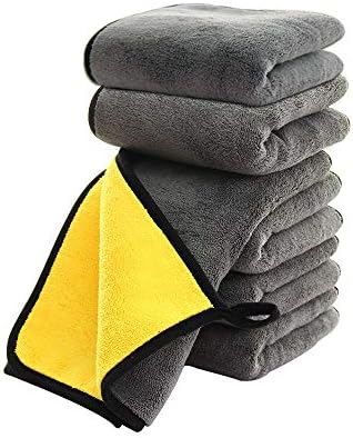 SOFTBATFY Ultrasoft, Large, Thick and Quick Drying Car Microfiber Cleaning Towel 800GSM Polishing Waxing Auto Detailing Towel Cloth (6pack,16 x 16inches) (Grey-Yellow)