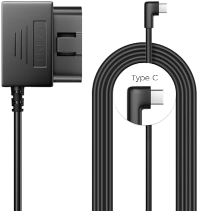 AZDOME Type C Port OBD Hardwire Kit for Dash Cam, Easy to Install, Support Parking Mode, 11FT 12V-24V to 5V Power Cable for Car Camera with Type C Port, Low Voltage Protection (Matte Black)