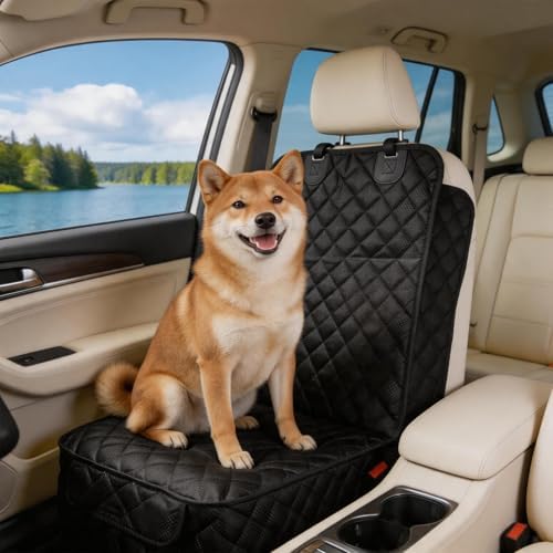 Dog Car Seat Covers Waterproof Front Pet Seat Cover, Full Protection Seat Cover with Side Flaps for SUV Truck Car, Nonslip Scratchproof Universal Fit, Black