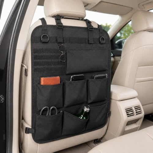 Car Seat Back Organizer, Automotive Back Seat Organizer with 8 Pockets, Hanging Vehicle Backseat Storage Bag, Universal Travel Accessories for Car Jeep SUV Truck, Black