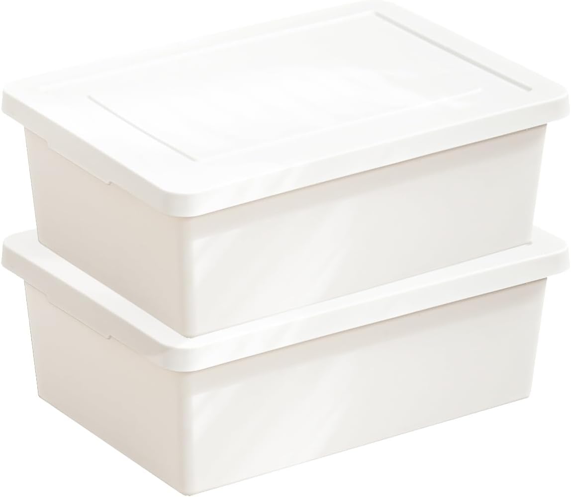 Yishyfier 15 Quart Stackable Plastic Storage Bins with LidsStorage Container for Organizing, Storage Boxeswith Handle for Shelves, Cube Storage Bin for CraftSnacks, (white，2L)