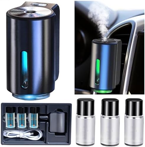 Smart Car Air Freshener, Car Air Freshener Diffuser, Rechargeable Car Aroma Diffuser, 3 Levels of Adjustable Intelligent Car Diffuser Men's Fragrance with 3 Bottles of Cologne
