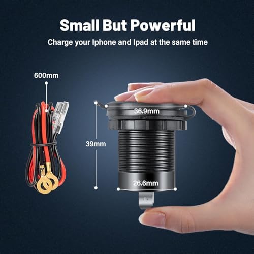 Anina 2PCS Car Charger Socket, 18W USB A + 36W PD USB C, 12V/24V Waterproof Dual Port Charger with Voltmeter & Reverse Protection for Car Truck RV Boat Marine Motorcycle