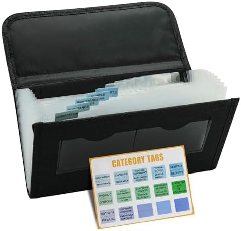 Vehicle Glove Box Organizer Large Capacity Car Registration and Insurance Holder for Car Documents License Cards with 13 Pocket Expanding File Folder 2 Cards Pockets